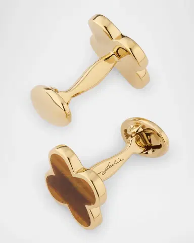 Jan Leslie Men 's 18K Gold Vermeil Four Leaf Clover Tiger 's Eye Cufflinks | Thumbnail 4