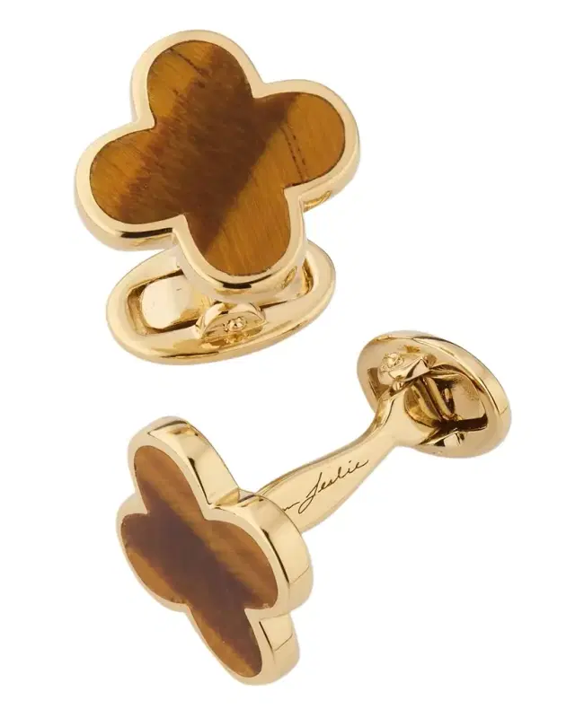 Men 's 18K Gold Vermeil Four Leaf Clover Tiger 's Eye Cufflinks