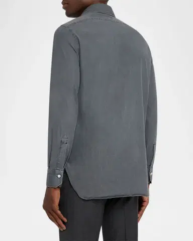 Kiton Men 's Denim Wash Classic-Fit Sport Shirt | Thumbnail 3 Kiton Men 's Denim Wash Classic-Fit Sport Shirt | Thumbnail 3