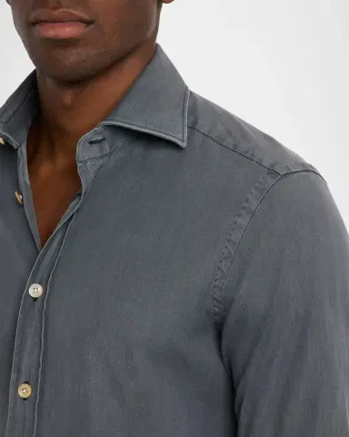 Kiton Men 's Denim Wash Classic-Fit Sport Shirt | Thumbnail 5 Kiton Men 's Denim Wash Classic-Fit Sport Shirt | Thumbnail 5