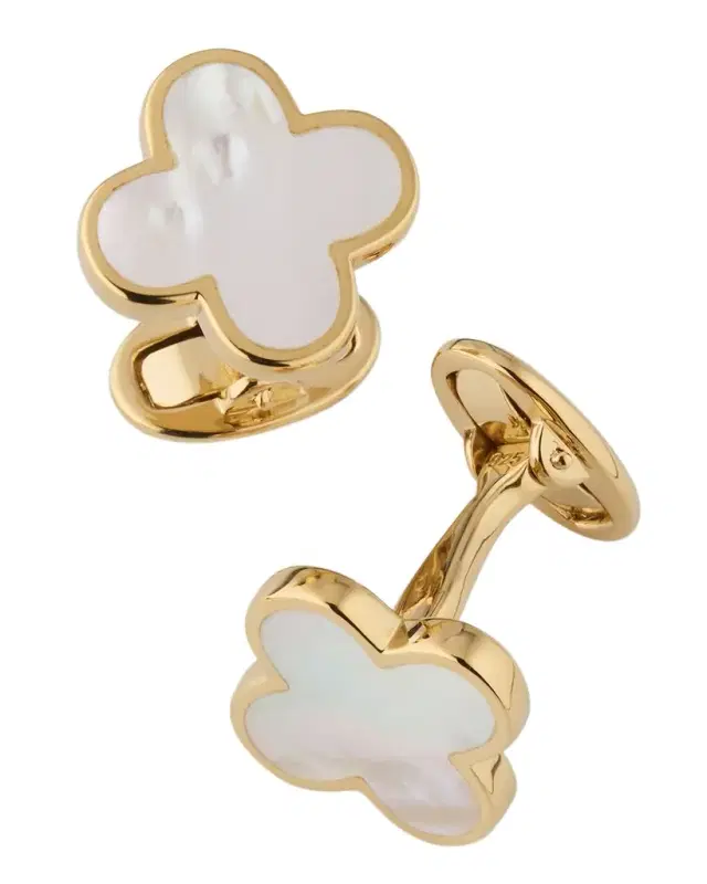 Men 's 18K Gold Vermeil Mother of Pearl Clover Cufflinks