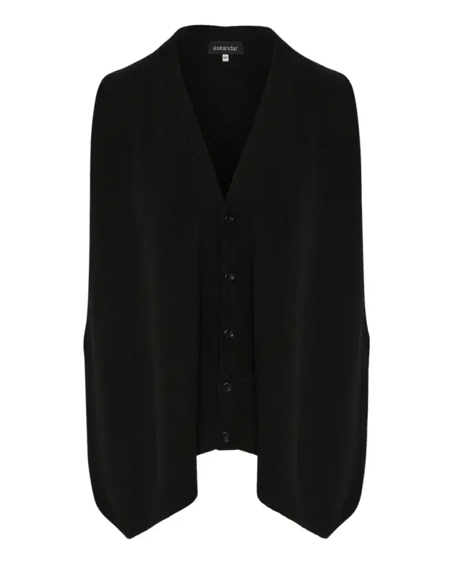 Plain Cashmere A-Line Sleeveless V-Neck Cardigan (Mid Plus Length)