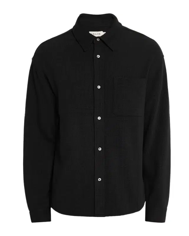 Men 's Cotton Waffle Texture Button-Down Shirt