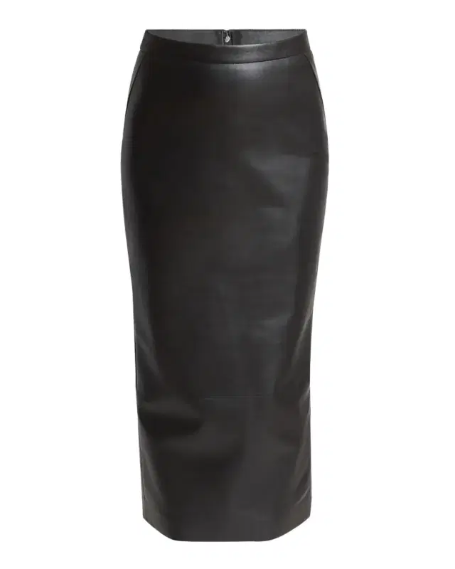 Leather Godet-Back Midi Pencil Skirt