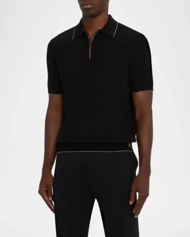 Stefano Ricci Men 's Quarter-Zip Short Sleeve Polo Sweater | Thumbnail 4