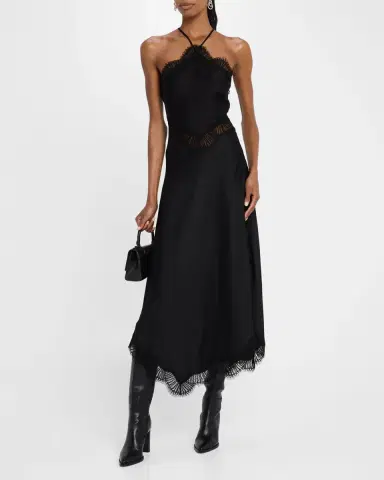 A.L.C. Lucia Lace Satin Halter Midi Dress | Thumbnail 2