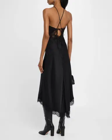 A.L.C. Lucia Lace Satin Halter Midi Dress | Thumbnail 3