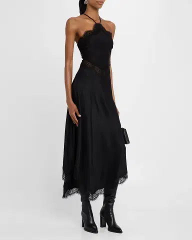 A.L.C. Lucia Lace Satin Halter Midi Dress | Thumbnail 4
