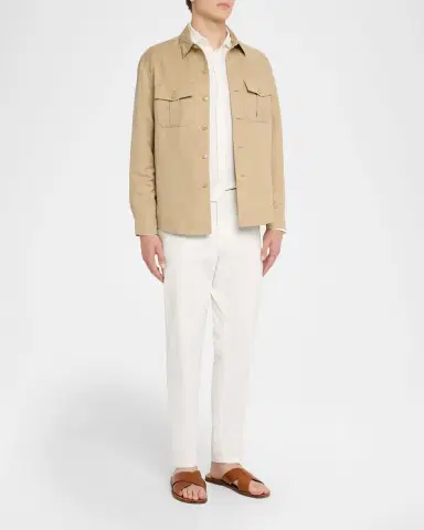 Canali Men 's Linen and Silk Button-Front Overshirt | Thumbnail 2 Canali Men 's Linen and Silk Button-Front Overshirt | Thumbnail 2