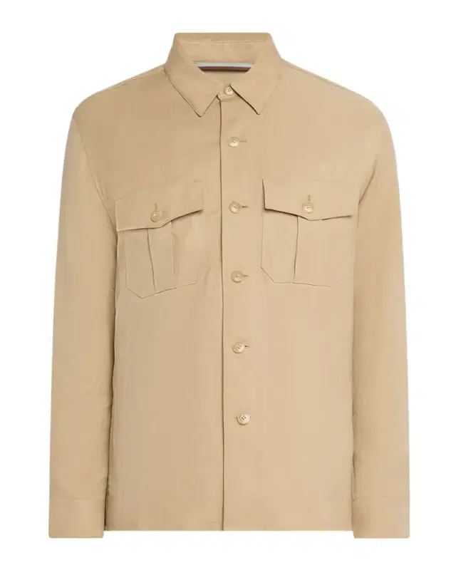 Men 's Linen and Silk Button-Front Overshirt