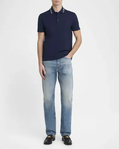 Versace Men 's Medusa-Collar Pique Polo Shirt | Thumbnail 2