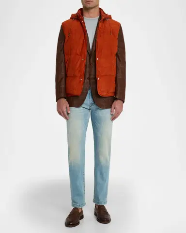 Stefano Ricci Men 's Suede Hooded Snap-Front Vest | Thumbnail 2 Stefano Ricci Men 's Suede Hooded Snap-Front Vest | Thumbnail 2