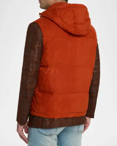 Stefano Ricci Men 's Suede Hooded Snap-Front Vest | Thumbnail 3 Stefano Ricci Men 's Suede Hooded Snap-Front Vest | Thumbnail 3