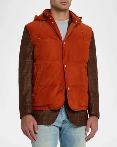 Stefano Ricci Men 's Suede Hooded Snap-Front Vest | Thumbnail 4 Stefano Ricci Men 's Suede Hooded Snap-Front Vest | Thumbnail 4