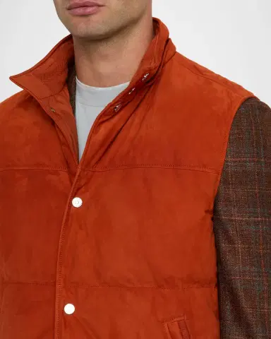 Stefano Ricci Men 's Suede Hooded Snap-Front Vest | Thumbnail 5 Stefano Ricci Men 's Suede Hooded Snap-Front Vest | Thumbnail 5