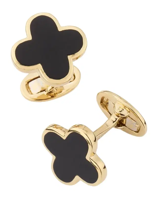 Men 's 18K Gold Vermeil Black Onyx Clover Cufflinks
