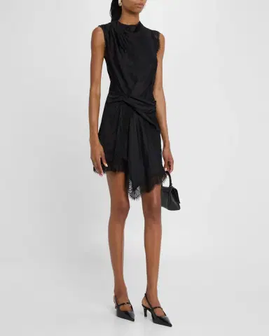 A.L.C. Dion Draped Lace-Trim Satin Mini Dress | Thumbnail 2 A.L.C. Dion Draped Lace-Trim Satin Mini Dress | Thumbnail 2
