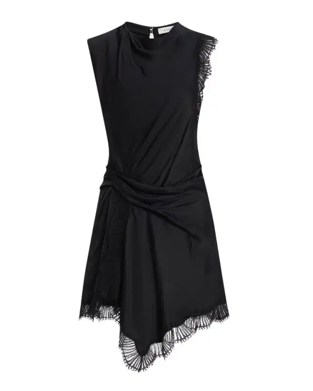 Dion Draped Lace-Trim Satin Mini Dress