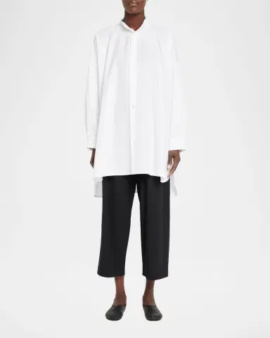 Eskandar Wide A-Line Collarless Classic Shirt (Long Plus) | Thumbnail 2