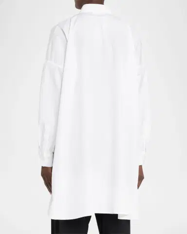 Eskandar Wide A-Line Collarless Classic Shirt (Long Plus) | Thumbnail 3