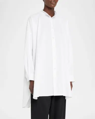 Eskandar Wide A-Line Collarless Classic Shirt (Long Plus) | Thumbnail 4