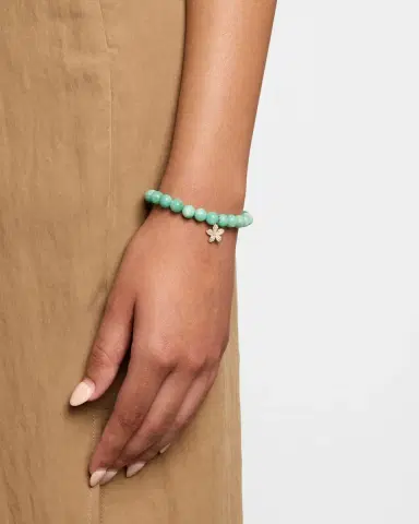 Sydney Evan 14K Yellow Gold Plumeria Charm and Russian Amazonite Bead Bracelet | Thumbnail 2