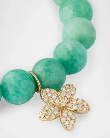 Sydney Evan 14K Yellow Gold Plumeria Charm and Russian Amazonite Bead Bracelet | Thumbnail 3
