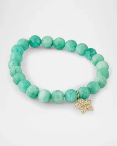 Sydney Evan 14K Yellow Gold Plumeria Charm and Russian Amazonite Bead Bracelet | Thumbnail 4