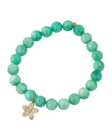 Sydney Evan 14K Yellow Gold Plumeria Charm and Russian Amazonite Bead Bracelet | Thumbnail 1