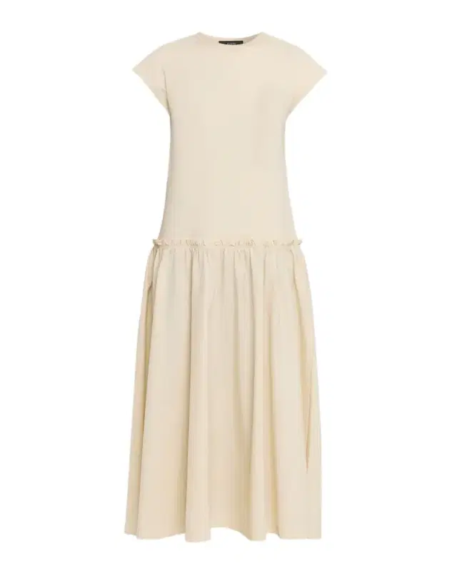 Cap-Sleeve Cotton Jersey & Poplin Midi Dress