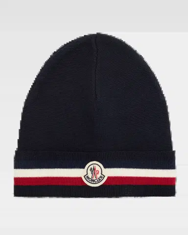 Moncler Men 's Wool Tricolor Wool Knit Beanie Hat | Thumbnail 2 Moncler Men 's Wool Tricolor Wool Knit Beanie Hat | Thumbnail 2