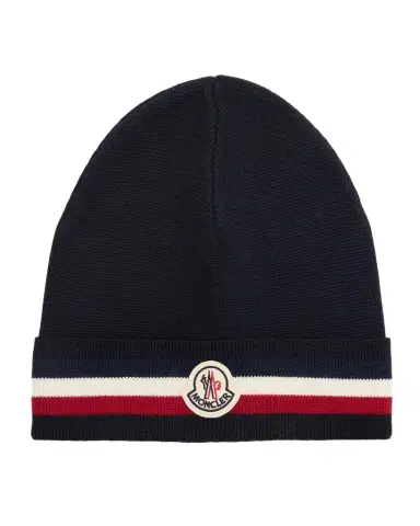 Moncler Men 's Wool Tricolor Wool Knit Beanie Hat | Thumbnail 1 Moncler Men 's Wool Tricolor Wool Knit Beanie Hat | Thumbnail 1