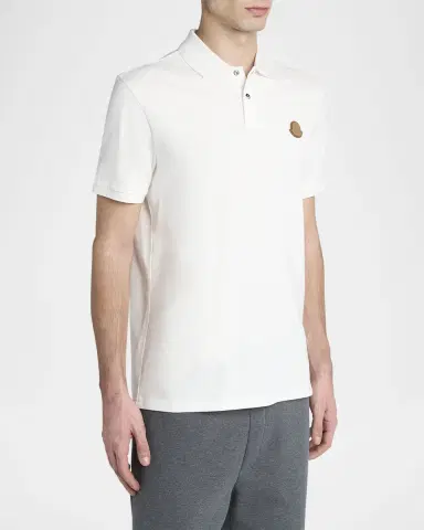 Moncler Men's Leather-Emblem Polo Shirt | Thumbnail 3