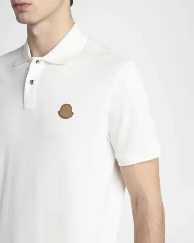 Moncler Men's Leather-Emblem Polo Shirt | Thumbnail 4