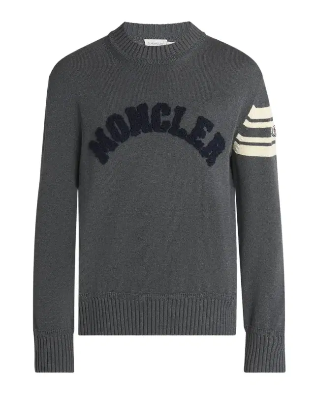 Moncler Men 's Curved Logo Knit Crewneck Sweater