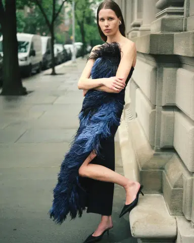 Akris Strapless Ostrich Feather Gown | Thumbnail 4