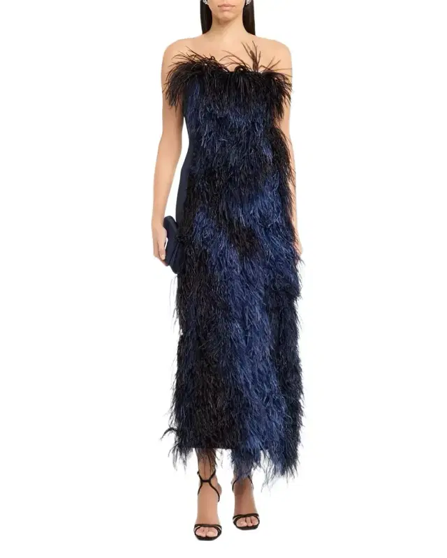 Strapless Ostrich Feather Gown