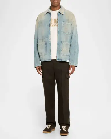 Golden Goose Men's Distressed-Effect Full-Zip Denim Jacket | Thumbnail 2 Golden Goose Men's Distressed-Effect Full-Zip Denim Jacket | Thumbnail 2
