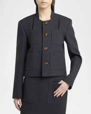 Bottega Veneta Knot-Button Light Structured Cotton Jacket | Thumbnail 4