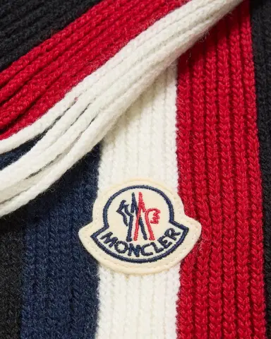 Moncler Men's Wool Tricolor Stripe Fringe Scarf | Thumbnail 2 Moncler Men's Wool Tricolor Stripe Fringe Scarf | Thumbnail 2