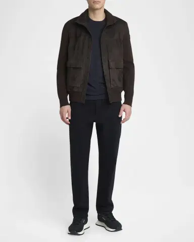 Moncler Men's Wool and Suede Snap-Front Cardigan | Thumbnail 2