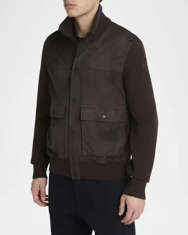 Moncler Men's Wool and Suede Snap-Front Cardigan | Thumbnail 4
