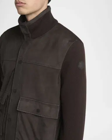 Moncler Men's Wool and Suede Snap-Front Cardigan | Thumbnail 5