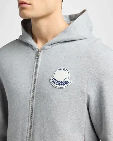Moncler Men's Chenille-Logo Full-Zip Hoodie | Thumbnail 5 Moncler Men's Chenille-Logo Full-Zip Hoodie | Thumbnail 5