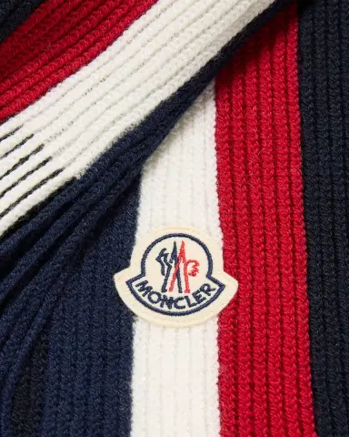 Moncler Men's Wool Tricolor Stripe Fringe Scarf | Thumbnail 4 Moncler Men's Wool Tricolor Stripe Fringe Scarf | Thumbnail 4