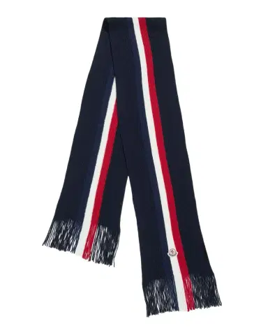 Moncler Men's Wool Tricolor Stripe Fringe Scarf | Thumbnail 1 Moncler Men's Wool Tricolor Stripe Fringe Scarf | Thumbnail 1