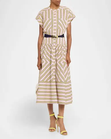 Silvia Tcherassi Macarena Striped Short-Sleeve Midi Shirtdress | Thumbnail 2