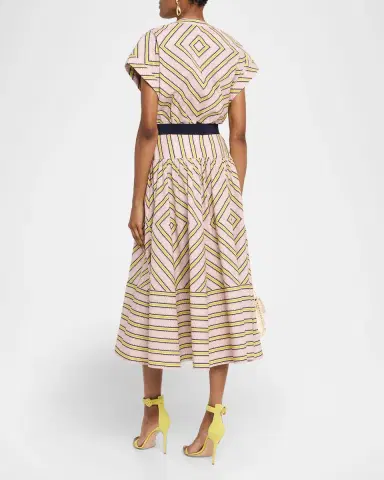 Silvia Tcherassi Macarena Striped Short-Sleeve Midi Shirtdress | Thumbnail 3