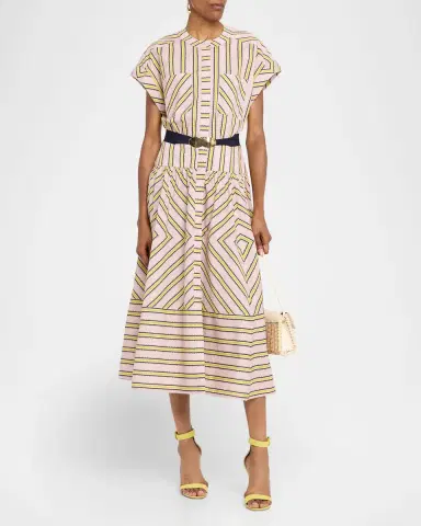 Silvia Tcherassi Macarena Striped Short-Sleeve Midi Shirtdress | Thumbnail 4