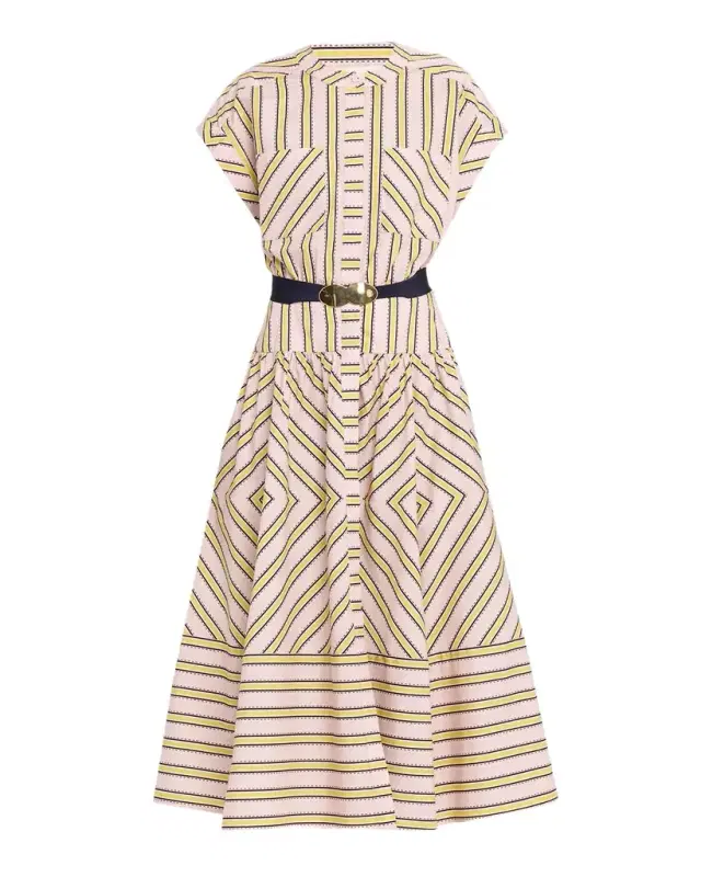 Macarena Striped Short-Sleeve Midi Shirtdress